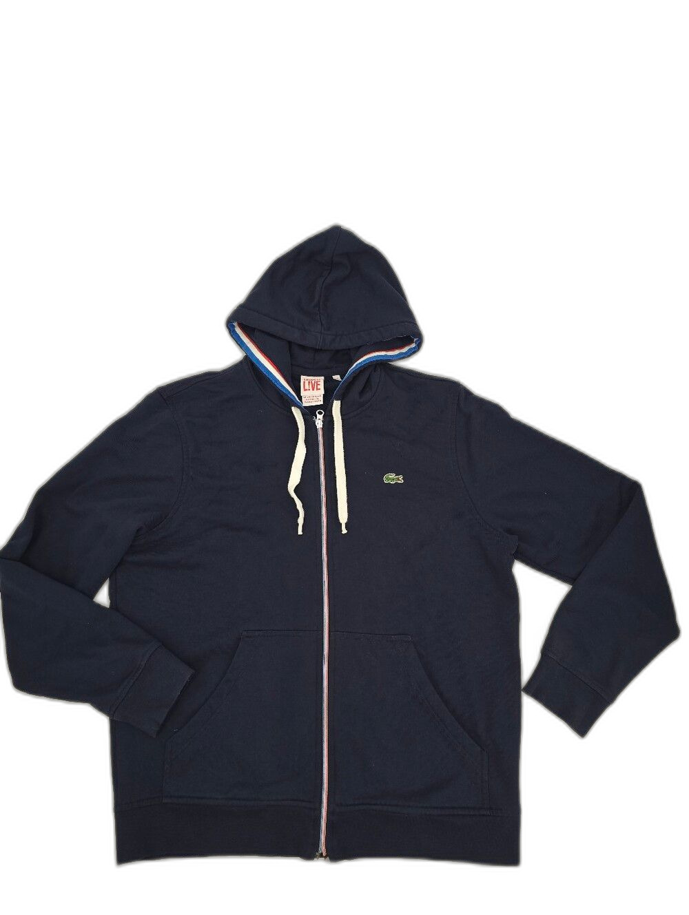 Lacoste Live Men’s Navy Full-Zip Striped Hooded Sweatshirt Size 7 XXL